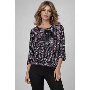 Vintage 70's Miss H Top Sequins Disco Party Studio 54 Short Dolman Sleeve‎ L